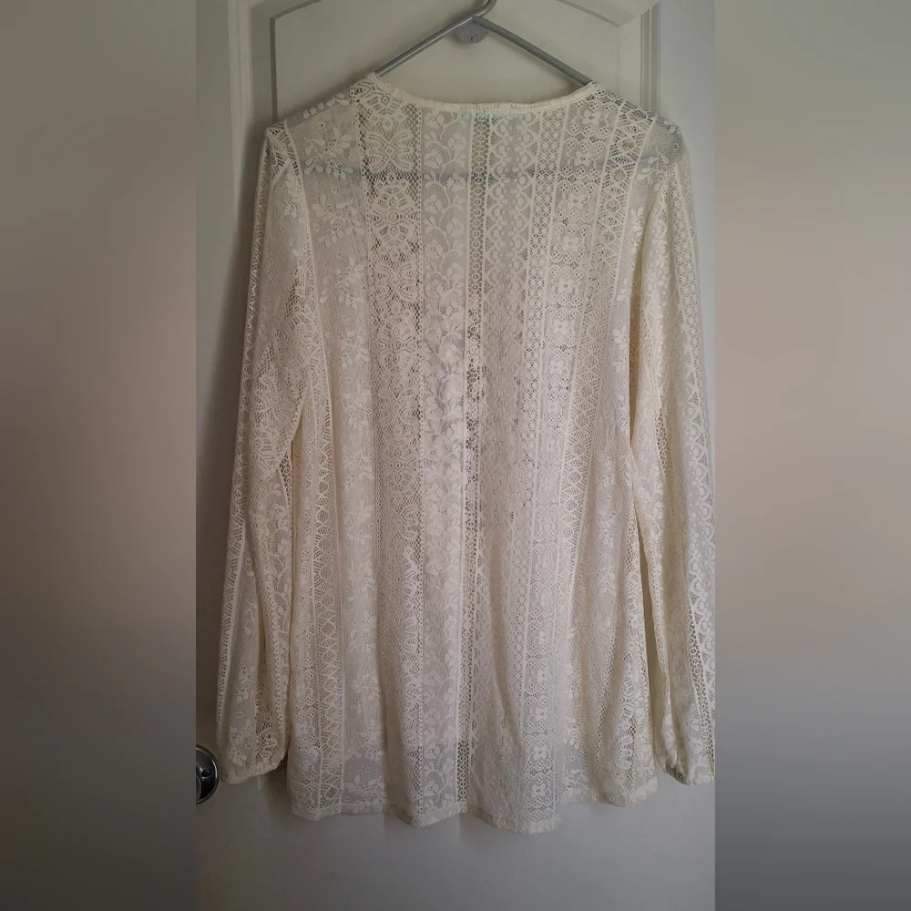 Mauroces Ivory Lace Sleeveless Top Sz L ANGELCORE Boho Western Hippie Formal